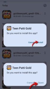 Teen Patti Gold APK file installation and Open